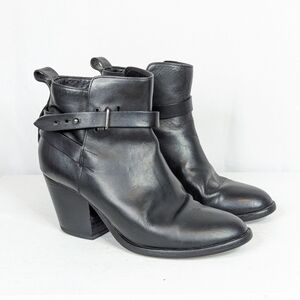 Rag & Bone Dalton Smooth Leather Black Heeled Wrap Ankle Booties Boots